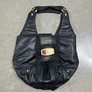 Bill Blass Black Hobo Bag with Gold Accents